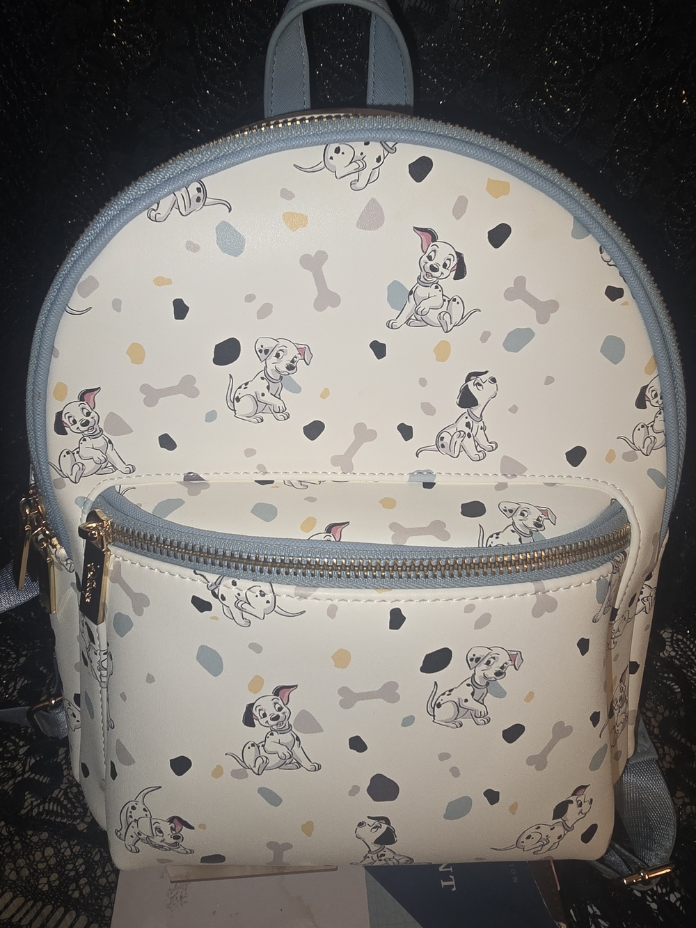 Disney X Danielle Nicole 101 Dalmatians Print Mini Backpack with Light Blue Trim